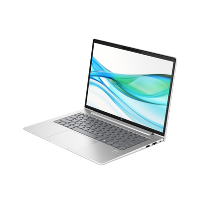 Silver laptop with a colorful display on a white background