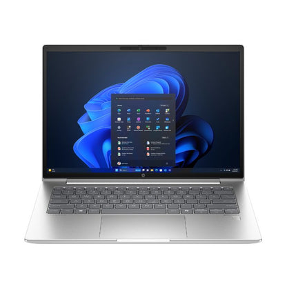 Laptop with a blue abstract wallpaper on the screen