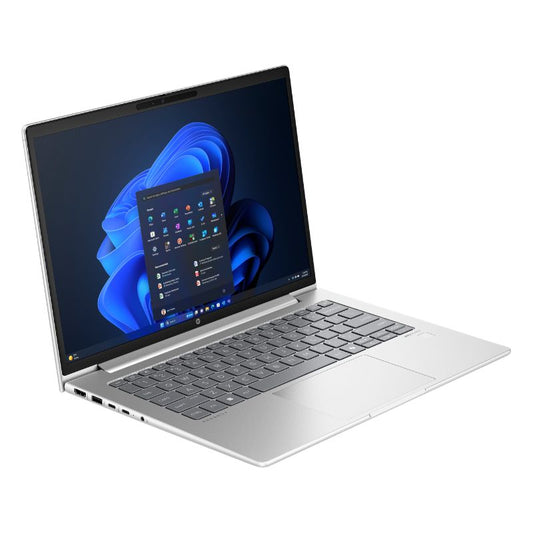 Laptop with a blue abstract design on the screen against a white background