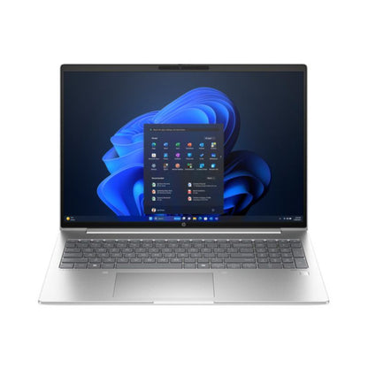 Laptop with a blue abstract design on the screen on a white background