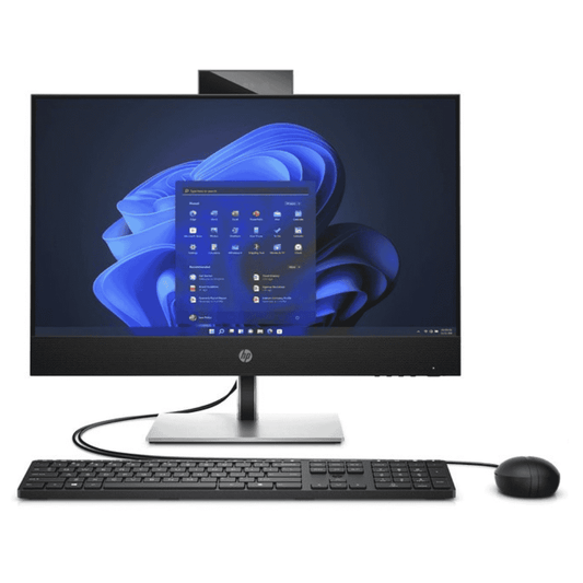 HP all-in-one ProOne 440 G9 computer with monitor, keyboard, and mouse on a white background