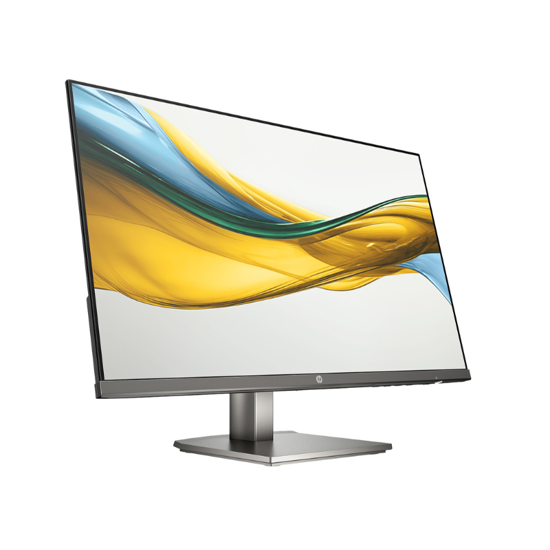 Computer monitor with a colorful display on a white background