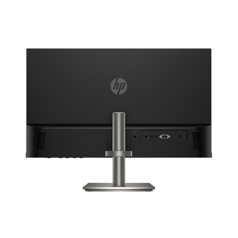 Black HP monitor with stand on a white background