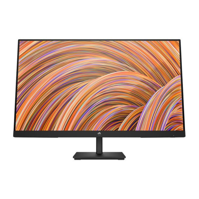 Computer monitor with a colorful abstract display on a white background