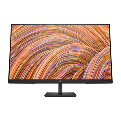 Computer monitor with a colorful abstract display on a white background
