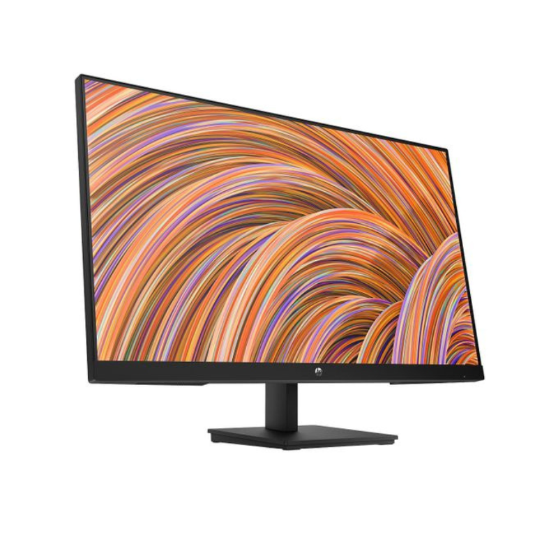 Computer monitor with a colorful abstract design on the screen against a white background