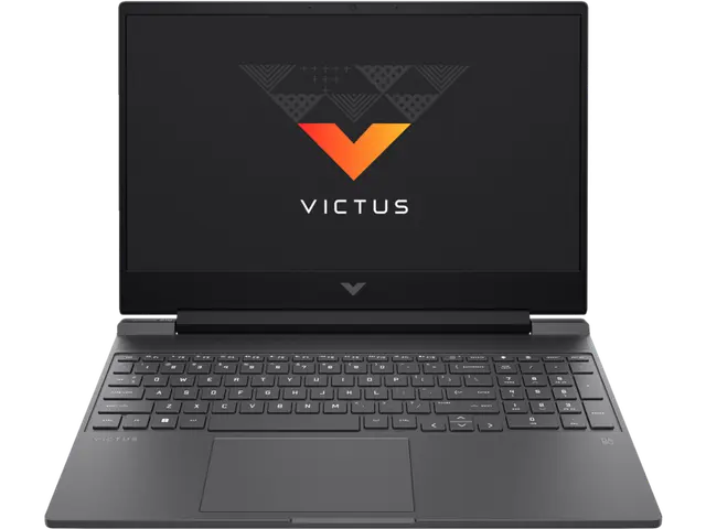 Laptop with Victus logo on a black background
