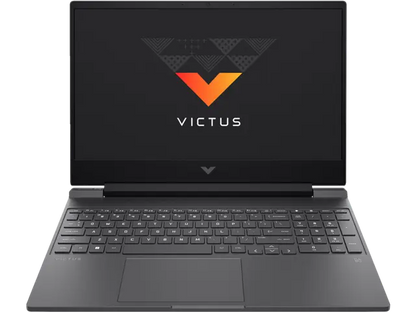 Laptop with Victus logo on a black background
