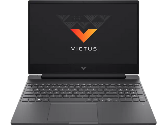 Laptop with Victus logo on a black background