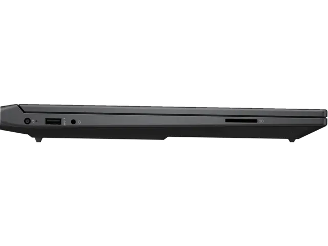 Side view of a black laptop on a white background