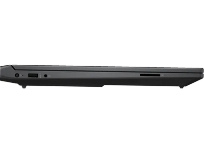 Side view of a black laptop on a white background