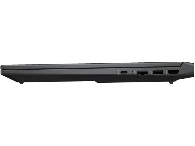 Side view of a black laptop on a white background