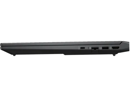 Side view of a black laptop on a white background