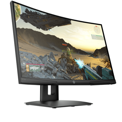 Gaming monitor displaying a first-person shooter game on a white background
