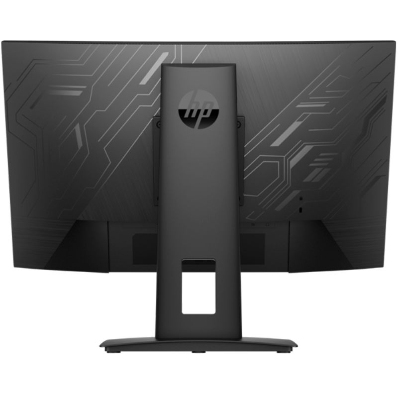 HP monitor with a black stand and back panel on a white background