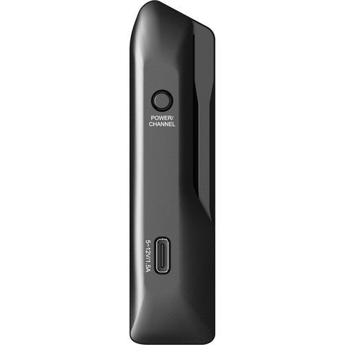 Black Hollyland Mars X 1080p HDMI Wireless Video Transmitter
 with power button and channel selector on a white background