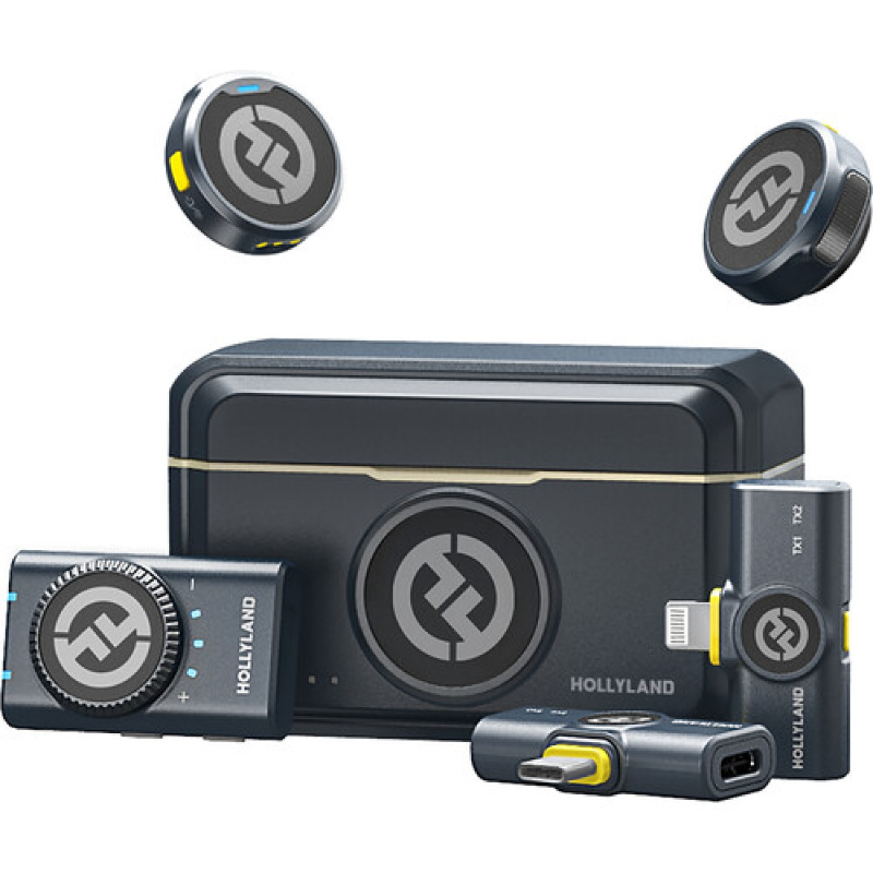 Hollyland audio equipment set on a white background