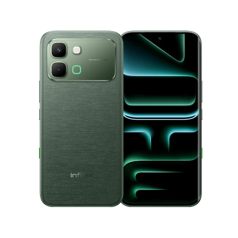Infinix smartphone showing back and front views on a white background