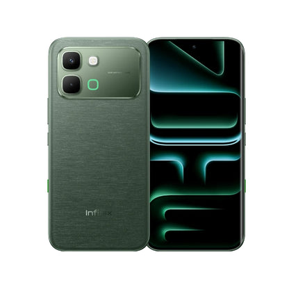 Infinix smartphone showing back and front views on a white background
