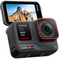 Insta360 Ace Pro action camera with display showing a couple in a snowy landscape