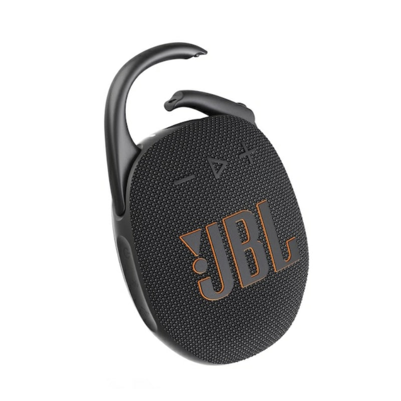 Black JBL clip-style speaker on a white background
