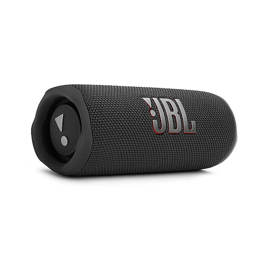 Black JBL portable speaker on a white background