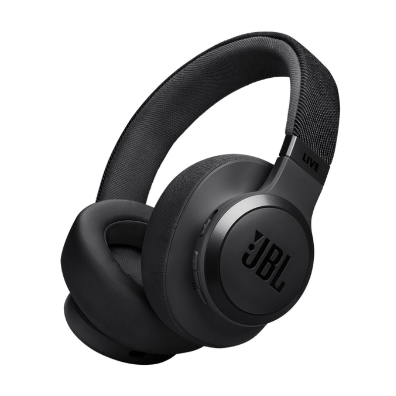 Black JBL headphones on a white background