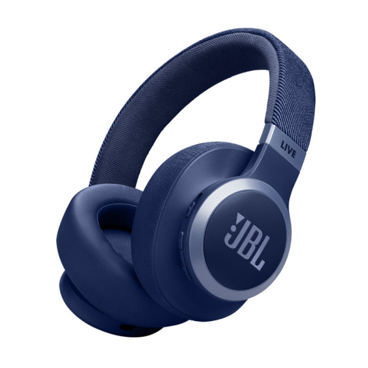 Navy blue JBL headphones on a white background