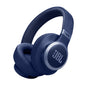 Navy blue JBL headphones on a white background