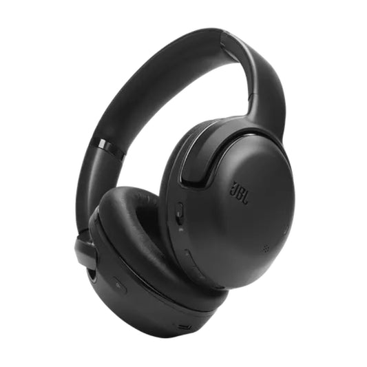 Black JBL headphones on a white background