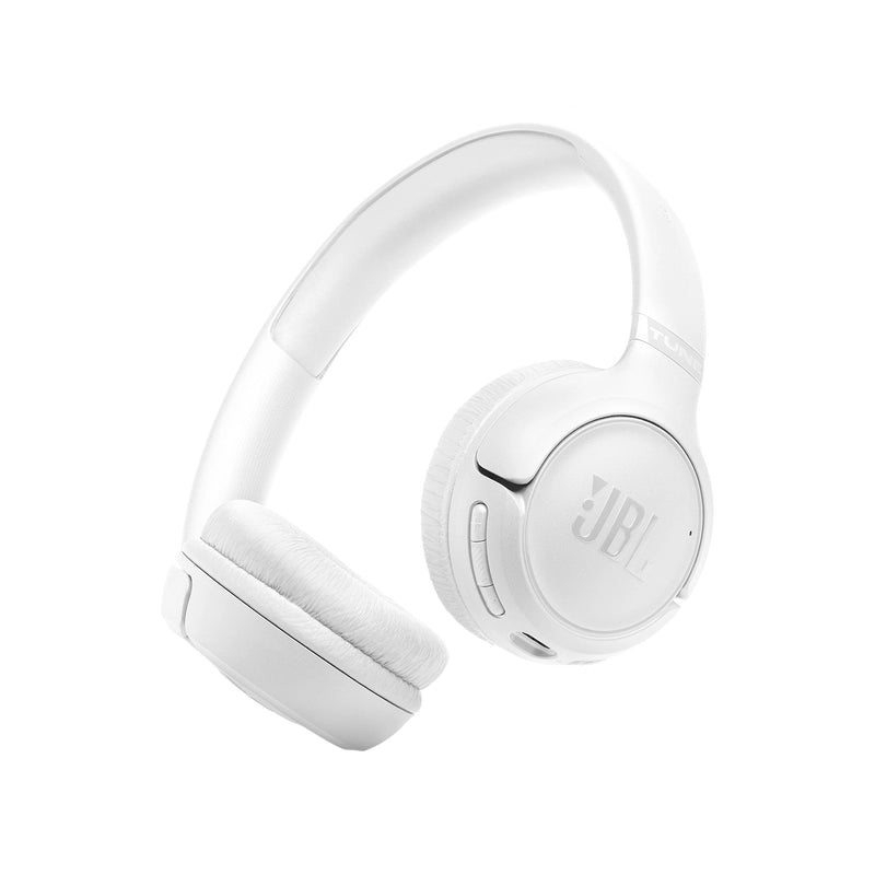 White headphones with JBL logo on a white background