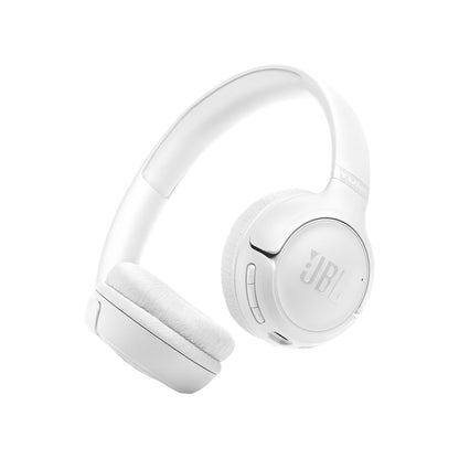 White headphones with JBL logo on a white background