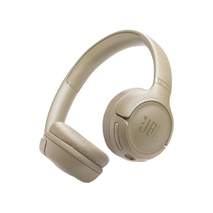 Beige headphones with JBL logo on a white background