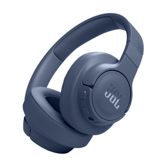 Blue JBL headphones on a white background