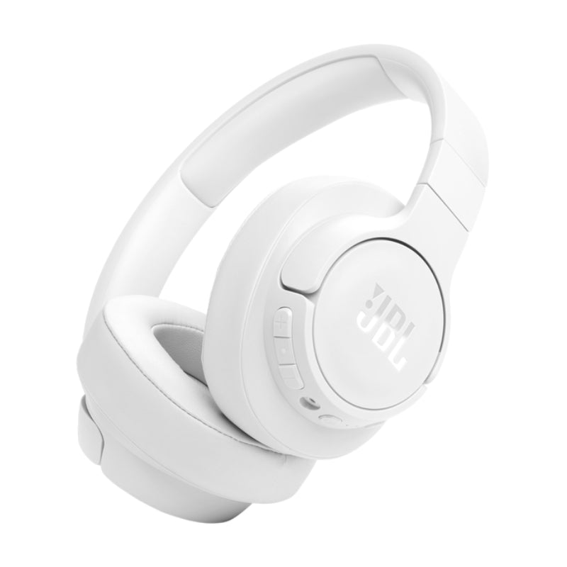 White headphones with JBL logo on a white background