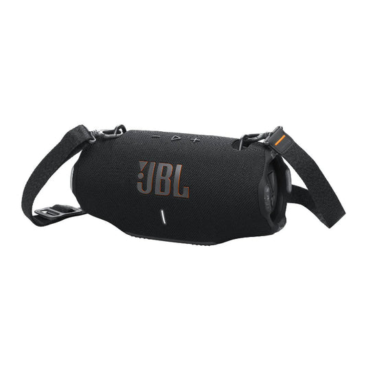 Black JBL speaker with a strap on a white background
