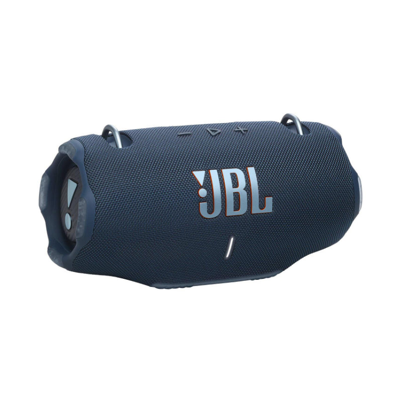 Blue JBL portable speaker on a white background