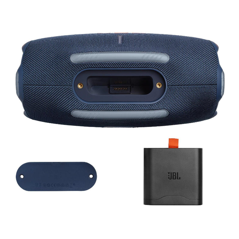 Blue portable speaker on a white background