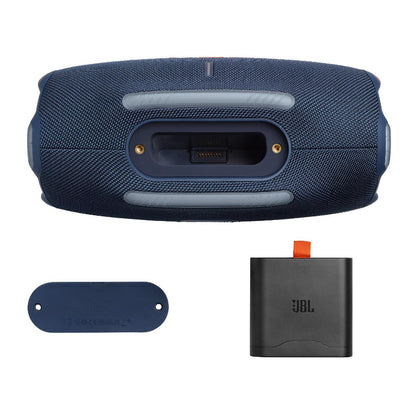 Blue portable speaker on a white background