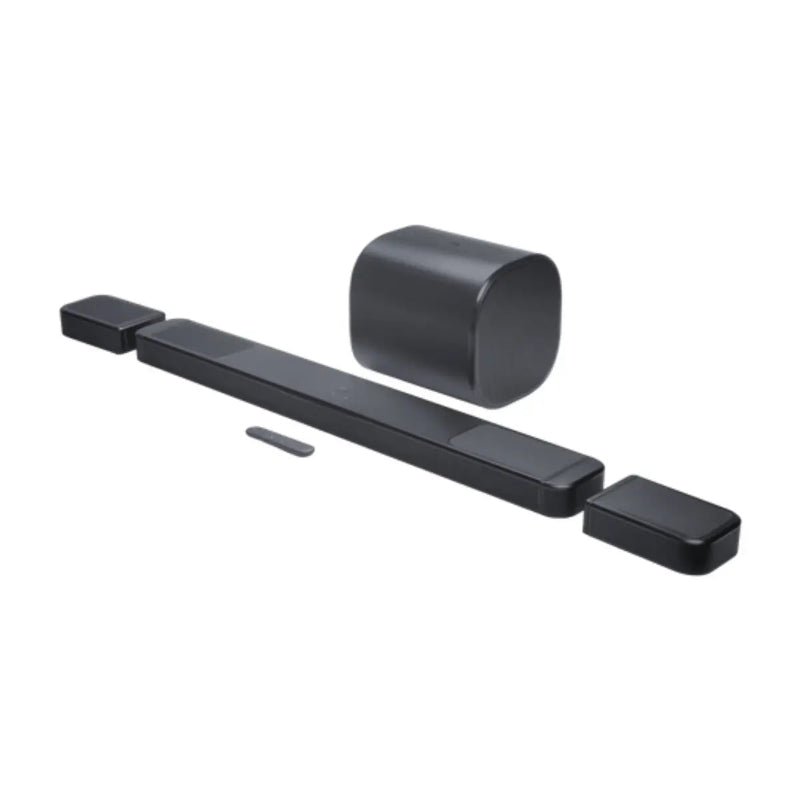 Black JBL Bar 1300MK2 Soundbar with subwoofer on a white background