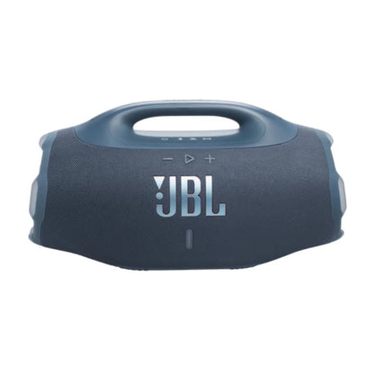 Blue JBL portable speaker on a white background