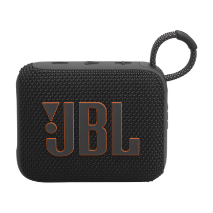 Black JBL portable speaker with a strap on a white background