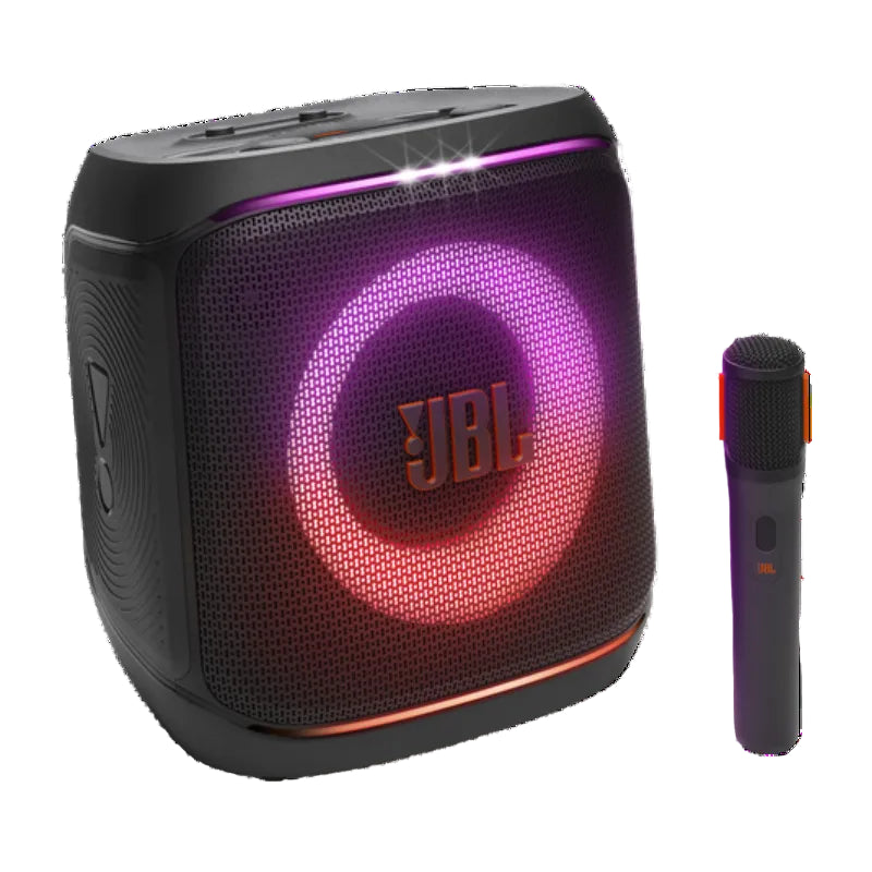 JBL speaker with a microphone on a white background
