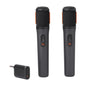 Two black microphones with JBL logo and a small receiver on a white background