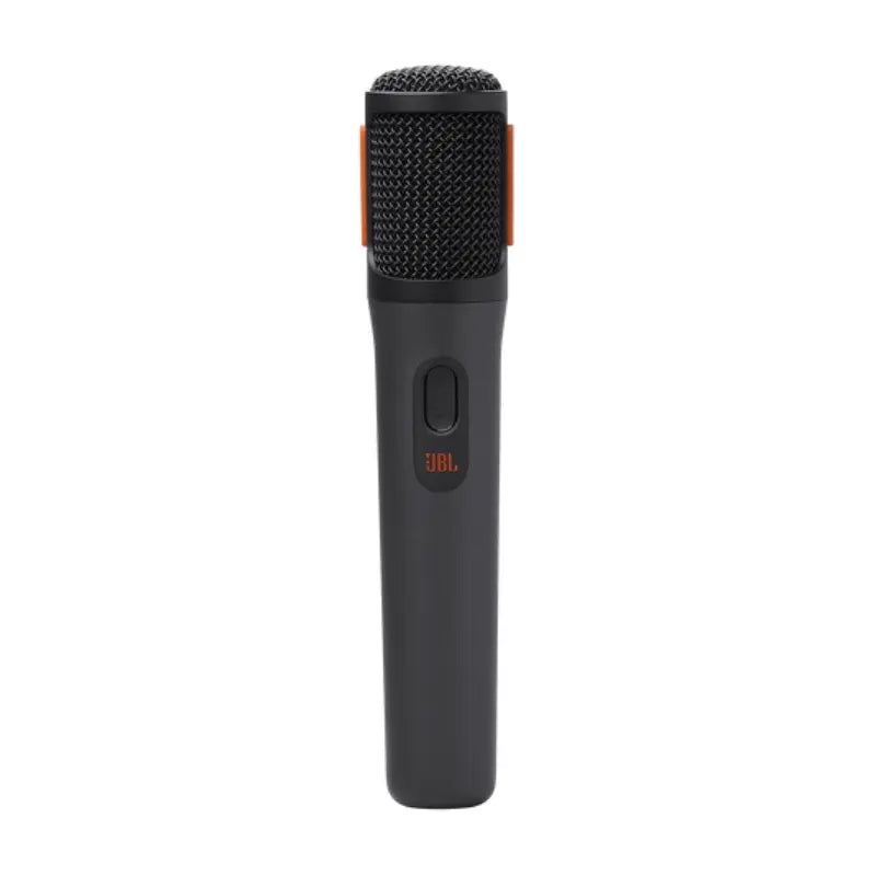Gray JBL PartyBox Wireless Microphone with a logo on a white background