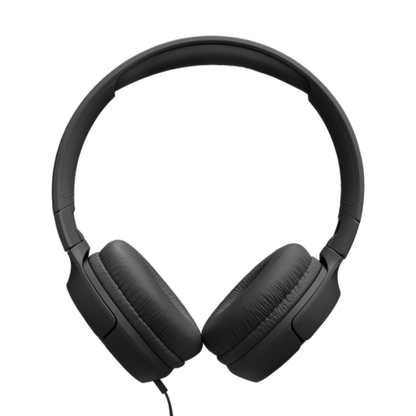 Black headphones on a white background