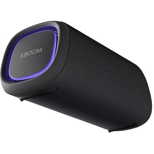Black portable speaker with XBOOM branding on a white background
