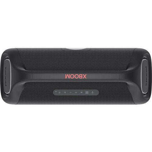 Black portable speaker with 'XBOOM' branding on a white background