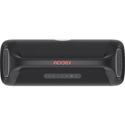 Black portable speaker with 'XBOOM' branding on a white background