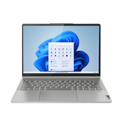 Laptop with a blue flower design on the screen on a white background